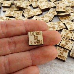 "Eat, Drink and Be Married" Square Shaped Wood Confetti Table Scatter