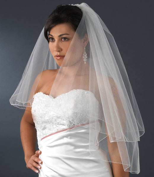 Two Layer Wedding Veils with Rounded Satin Cord Edge - Sandsational Sparkle