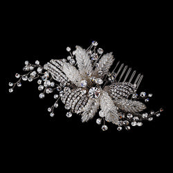Antique Silver Crystal Flower Bridal Hair Comb