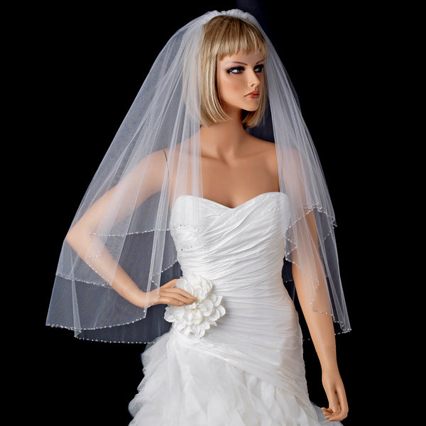 Bridal Veil Fingertip Swarovski Crystal & Rhinestone Edge 