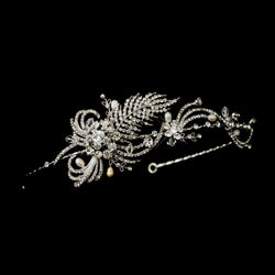 Antique Silver Crystal & Pearl Bridal Headpiece Headpiece