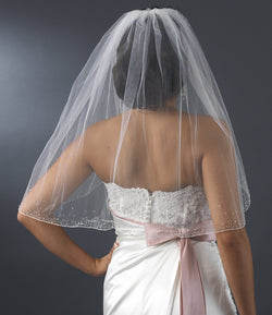 Bridal Veil - Single Layer Elbow Length w/Crystals