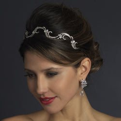 Antique Silver Rhinestone Bridal Vine Headband Headpiece