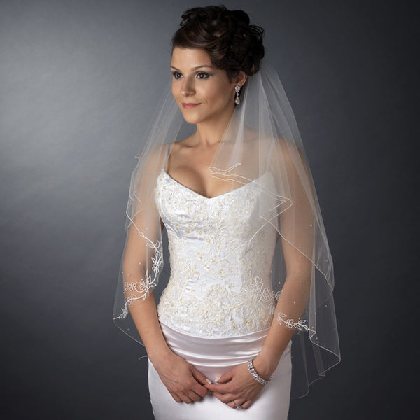 Scattered Pearl Hand-Beaded Fingertip Veil