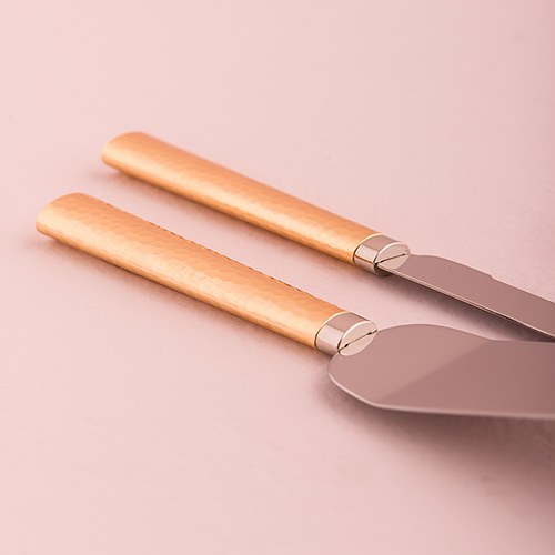 Gold-tone Hammered Handle Knife and Server Set with Stainless Steel Blades