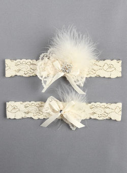 Feather Brooch Garter Set