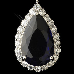 Rhodium Sapphire & Clear CZ Teardrop Crystal Dangle Earrings
