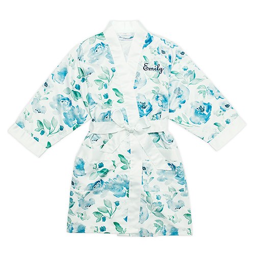Womens Personalized Embroidered Floral Satin Robe With Pockets - 3XL/4XL Lavender