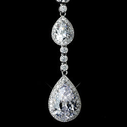 Silver Clear CZ Crystal Double Tear Drop Necklace
