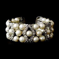 Silver Clear & Cream Coil Cuff Pearl Bracelet