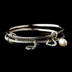 Silver Bangle with Heart & Pearl Charm Designer Inspired Bracelet