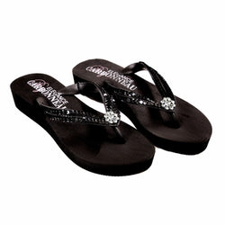 Summer ~ Low Heel Wedge Flip Flops with Sequins & Swarovski Crystals - Black, White or Ivory