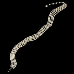 5 Row Choker Pearl Necklace - Silver/white, Silver/Ivory