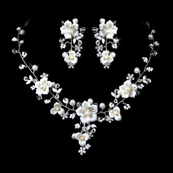 Ivory Pearl and AB Crystal Flower Girl Jewelry Set