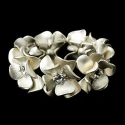 Ivory Blush & Rhinestone Flower Bridal Stretch Bracelet