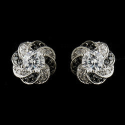 Silver Clear & Black CZ Stone Bridal Earrings
