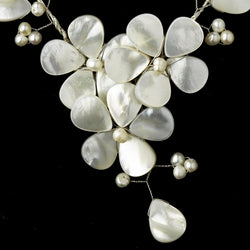 Silver Ivory Stone & Pearl Floral Necklace