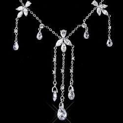 Silver Clear CZ & Swarovski Crystal Drop Necklace