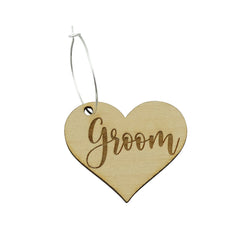 "Groom" Wood Wine Glass Charms