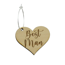 "Best Man" Wood Wine Glass Charms