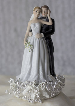 Rose and Pearls Bride and Groom Cake Topper