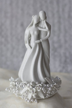 Rose and Pearls Silhouette of Love Cake Topper