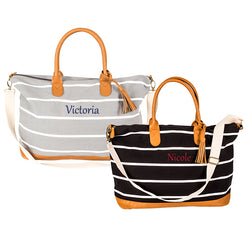 Personalized Striped Canvas Oversized Weekender Tote