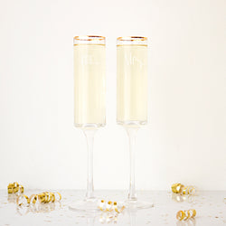 Mr. & Mrs. 8 oz. Gatsby Gold Rim Contemporary Champagne Flutes