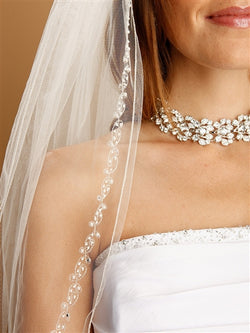 Bridal Veil with Pearls, Swarovski Crystals, Seeds & Threaded Chain