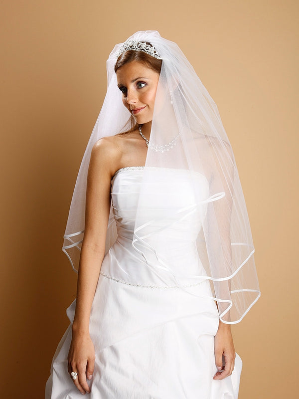 Satin Ribbon Bridal Veil, Wedding Veil, Satin Veil, White Ivory