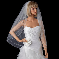 Bridal Wedding Double Layer Elbow Length Veil w/ Scalloped Beaded Edge