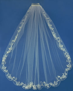 Bridal Wedding Single Layer Fingertip Length, Couture Embroidery Veil