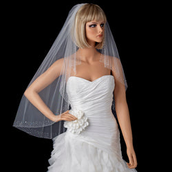 Bridal Wedding Single Layer Elbow Length Veil w/ Scattered Crystals & Pearls