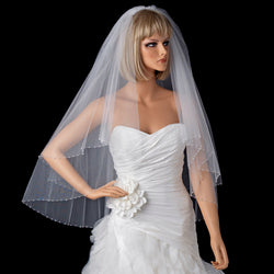 Bridal Wedding Double Layer Fingertip Length Swarovski Crystal Edge Veil