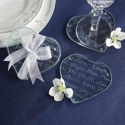 "Good Wishes" Heart Glass Coasters