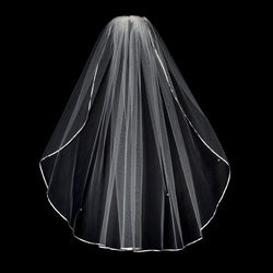 Bridal Wedding Single Layer Elbow Length 1/8" Satin Ribbon Edge Veil