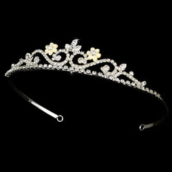 Silver Clear and White Faux Pearl Tiara