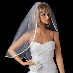 Bridal Wedding Single Layer Elbow Length 3/8" Satin Ribbon Edge Veil