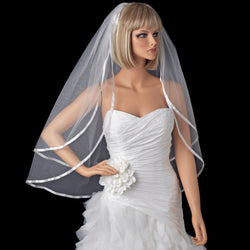 Bridal Wedding Double Layer 3/8" Satin Ribbon Edge Elbow Length Veil