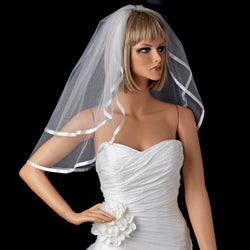 Bridal Wedding Double Layer Elbow Length 3/8" Satin Ribbon Edge Veil