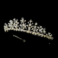 Silver Swarovski Crystal Bead & Freshwater Pearl Bridal Tiara Headpiece