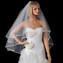 Bridal Wedding Double Layer Fingertip Length Ribbon Edge Veil