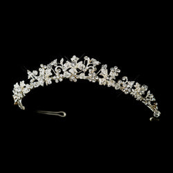 Silver Austrian Crystal Floral Bridal Tiara Headpiece