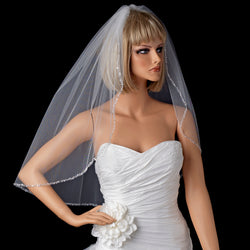 Bridal Wedding Single Layer Elbow Beaded Edge Veil