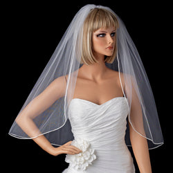 Bridal Wedding Single Layer Elbow Length Rattail Satin Corded Edge Veil