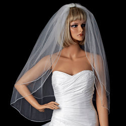 Bridal Wedding Double Layer Swarovski Rhinestone Edge Veil Fingertip Veil