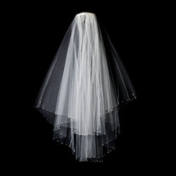 Bridal Wedding Double Layer Elbow Length Veil w/ Swarovski AB Crystal Edge