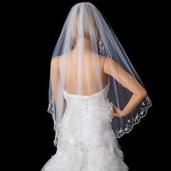 Bridal Wedding Single Layer Fingertip Scalloped Embroidered Edge Veil