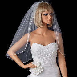 Bridal Veil Shimmer Veiling Rattail Satin Corded Edge 1 Layer Fingertip Length Veil