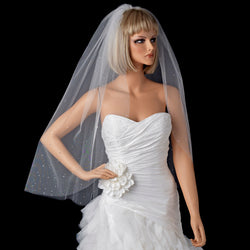 Bridal Wedding Single Layer Fingertip Length, Tiny Rhinestones Cut Edge Veil